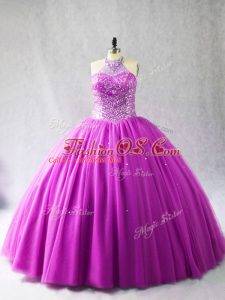 Sexy Lilac Sleeveless Tulle Brush Train Lace Up Quinceanera Gown for Sweet 16 and Quinceanera