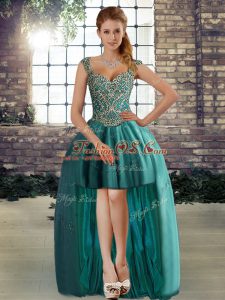 Tulle Sleeveless High Low Prom Dress and Beading
