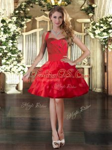 Fashionable Red Sleeveless Tulle Lace Up Prom Evening Gown for Prom and Party