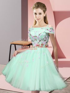 High Quality Knee Length Apple Green Dama Dress Off The Shoulder Short Sleeves Lace Up