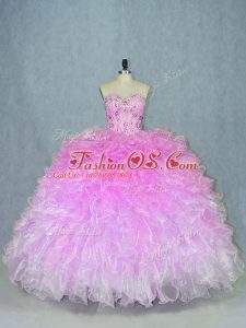 Multi-color Ball Gowns Beading and Ruffles Quinceanera Dress Lace Up Organza Sleeveless Floor Length