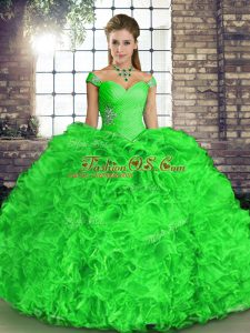 Best Green Organza Lace Up Quinceanera Dresses Sleeveless Floor Length Beading and Ruffles