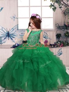 Top Selling Green Scoop Zipper Beading and Ruffles Girls Pageant Dresses Sleeveless