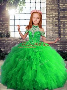 Tulle Sleeveless Floor Length Kids Formal Wear and Beading and Ruffles