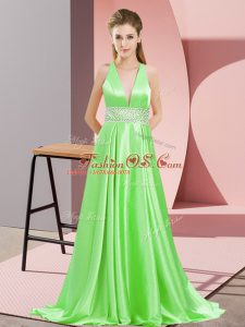 Fitting Backless Evening Dress Beading Sleeveless Brush Train