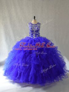 Royal Blue Sleeveless Beading and Ruffles Floor Length Quinceanera Dress