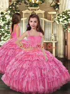 Discount Floor Length Rose Pink Kids Formal Wear Straps Sleeveless Lace Up