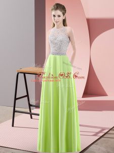 Yellow Green Scoop Neckline Beading Prom Party Dress Sleeveless Backless