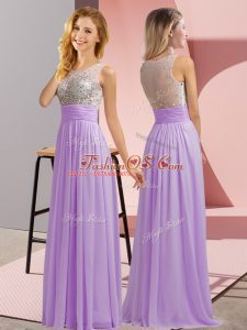 Sumptuous Scoop Sleeveless Side Zipper Quinceanera Dama Dress Lavender Chiffon