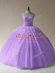 Ball Gowns Quince Ball Gowns Lavender Scoop Tulle Sleeveless Floor Length Lace Up