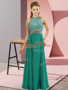Turquoise Chiffon Side Zipper Party Dress for Girls Sleeveless Floor Length Beading