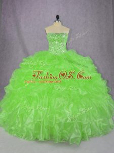 Charming Lace Up Strapless Beading and Ruffles Sweet 16 Dresses Organza Sleeveless