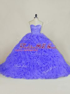 Beading and Ruffles Quince Ball Gowns Purple Lace Up Sleeveless Brush Train