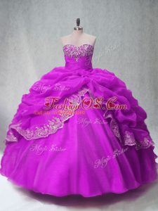 Custom Fit Floor Length Lace Up Quince Ball Gowns Fuchsia for Sweet 16 and Quinceanera with Beading and Appliques