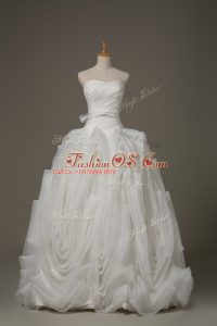 Sleeveless Brush Train Lace Up Belt Wedding Gowns
