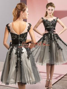Tulle Sleeveless Knee Length Quinceanera Court of Honor Dress and Beading and Lace