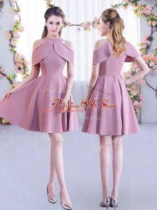High-neck Short Sleeves Damas Dress Mini Length Ruching Lavender Chiffon
