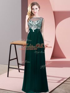 Modest Peacock Green Backless Scoop Beading Evening Dress Chiffon Sleeveless