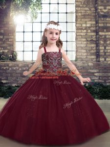 Sleeveless Lace Up Floor Length Beading Girls Pageant Dresses