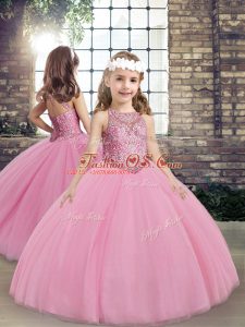 Lilac Lace Up Scoop Beading Little Girls Pageant Dress Wholesale Taffeta Sleeveless
