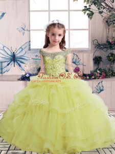 Custom Made Tulle Sleeveless Floor Length Kids Formal Wear and Beading