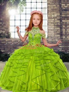 Most Popular Beading and Ruffles Kids Pageant Dress Lace Up Sleeveless Floor Length