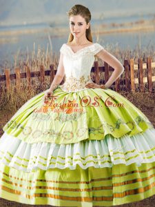 Adorable Floor Length Ball Gowns Sleeveless Yellow Green Ball Gown Prom Dress Lace Up
