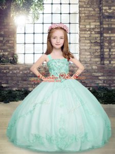 Sleeveless Floor Length Beading Lace Up Little Girl Pageant Gowns with Apple Green