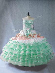 Custom Made Organza Sweetheart Sleeveless Lace Up Embroidery and Ruffled Layers Vestidos de Quinceanera in Apple Green