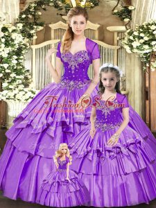 Fabulous Lavender Sweet 16 Dress Military Ball and Sweet 16 and Quinceanera with Beading and Ruffled Layers Sweetheart Sleeveless Lace Up