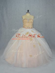 Ball Gowns Ball Gown Prom Dress Champagne Sweetheart Tulle Sleeveless Lace Up
