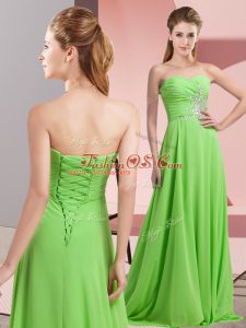 Luxury Sweetheart Long Sleeves Chiffon Prom Dresses Beading and Ruching Lace Up