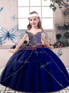 Tulle Sleeveless Floor Length Little Girls Pageant Gowns and Beading