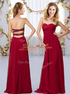 Sweet Chiffon Sleeveless Floor Length Wedding Party Dress and Beading