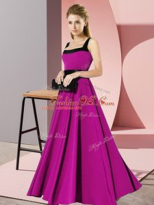 Fuchsia Zipper Square Belt Vestidos de Damas Chiffon Sleeveless