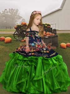 Fashion Sleeveless Embroidery and Ruffles Lace Up Pageant Gowns For Girls