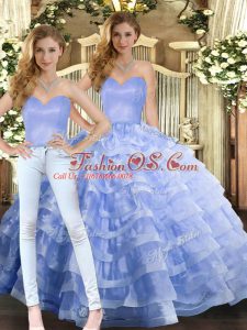 Lavender Sweetheart Neckline Ruffled Layers Quinceanera Gowns Sleeveless Lace Up