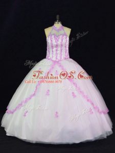Custom Design Tulle Sleeveless Floor Length 15th Birthday Dress and Appliques