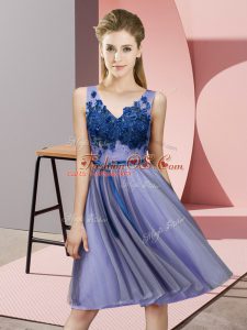 Knee Length Lavender Dama Dress for Quinceanera Tulle Sleeveless Appliques