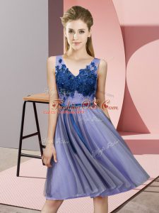 Knee Length Lavender Dama Dress for Quinceanera Tulle Sleeveless Appliques