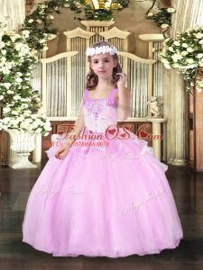 Lilac Ball Gowns Straps Sleeveless Beading Floor Length Lace Up Little Girls Pageant Dress Wholesale