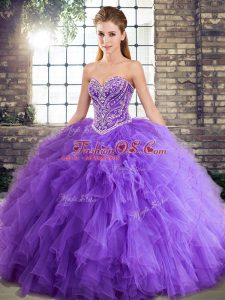 Ball Gowns 15 Quinceanera Dress Lavender Sweetheart Tulle Sleeveless Floor Length Lace Up