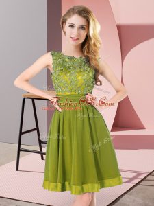 Captivating Mini Length Empire Sleeveless Olive Green Wedding Guest Dresses Backless
