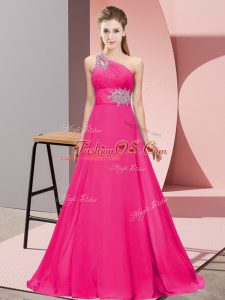 Hot Pink Sleeveless Chiffon Lace Up Prom Dresses for Prom and Party and Military Ball
