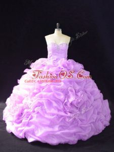 Lilac Sweetheart Neckline Beading and Pick Ups and Hand Made Flower Quinceanera Dress Sleeveless Lace Up