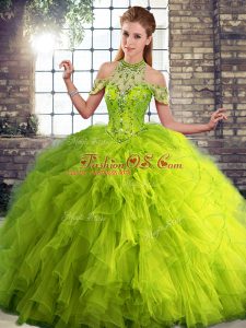Custom Design Floor Length Ball Gowns Sleeveless Olive Green 15 Quinceanera Dress Lace Up