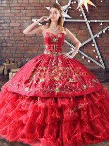 Flirting Vestidos de Quinceanera Red for Sweet 16 and Quinceanera with Embroidery and Ruffled Layers