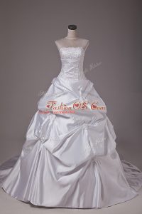 Sleeveless Brush Train Lace Up Embroidery and Pick Ups Wedding Dresses