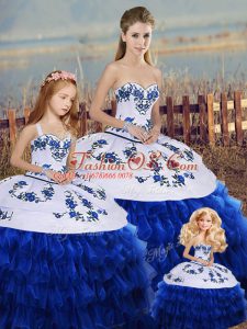 Fabulous Royal Blue Lace Up Vestidos de Quinceanera Embroidery and Ruffled Layers and Bowknot Sleeveless Floor Length