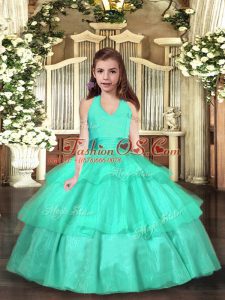 Turquoise Lace Up Strapless Ruffled Layers Pageant Dresses Organza Sleeveless